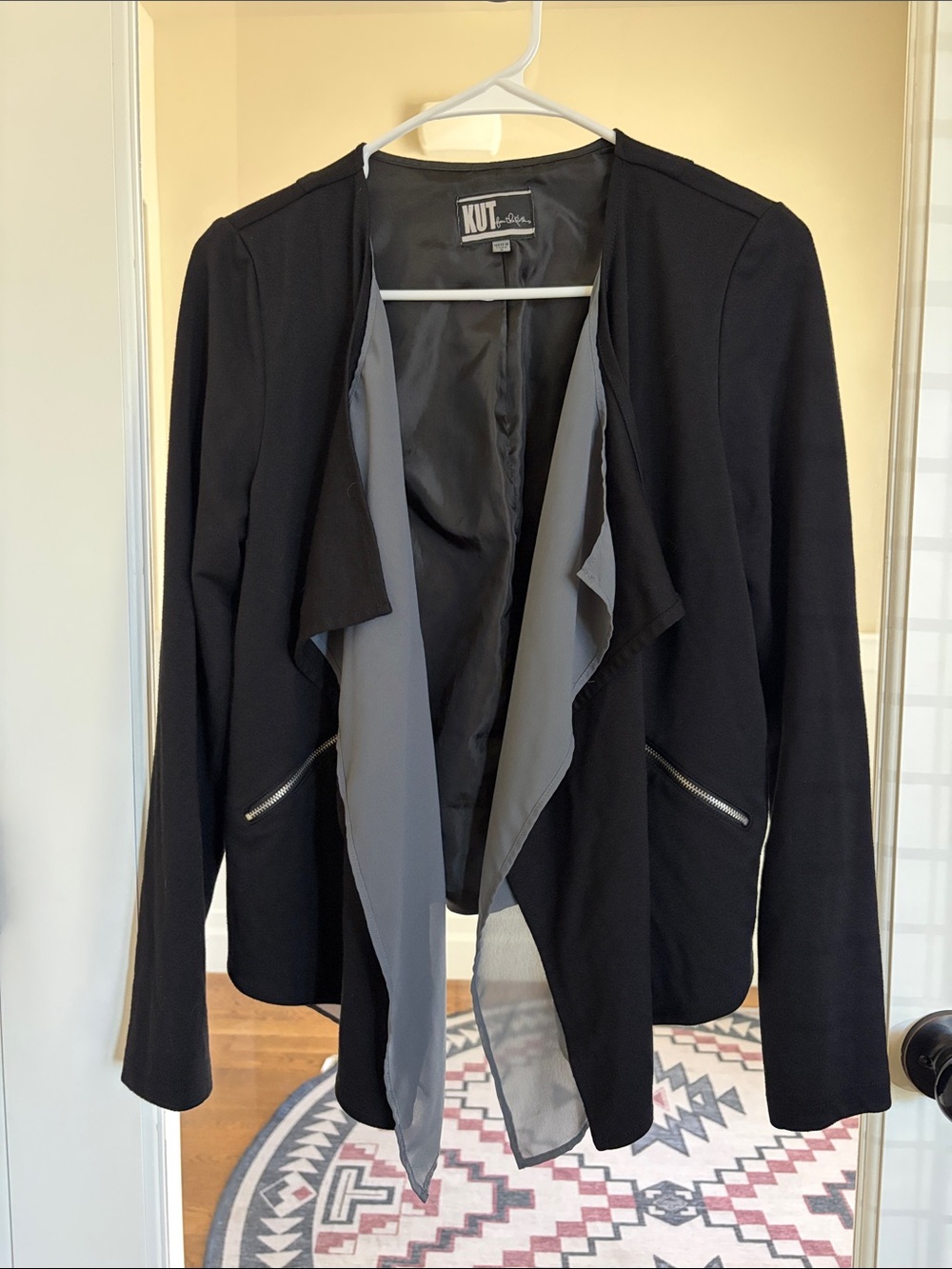 Kut from the Kloth Black Jacket with Gray Draped Lining